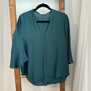 Lush Forest Green Satin Blouse with bell sleeves